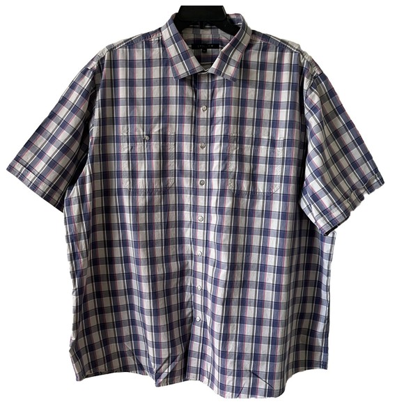 Synrgy Button Down Shirt‎ Mens 3XL Short Sleeve Blue Pink Plaid - Picture 2 of 6